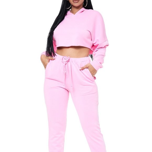 Pants - Pink Hoodie Sweatpants Tracksuit Set